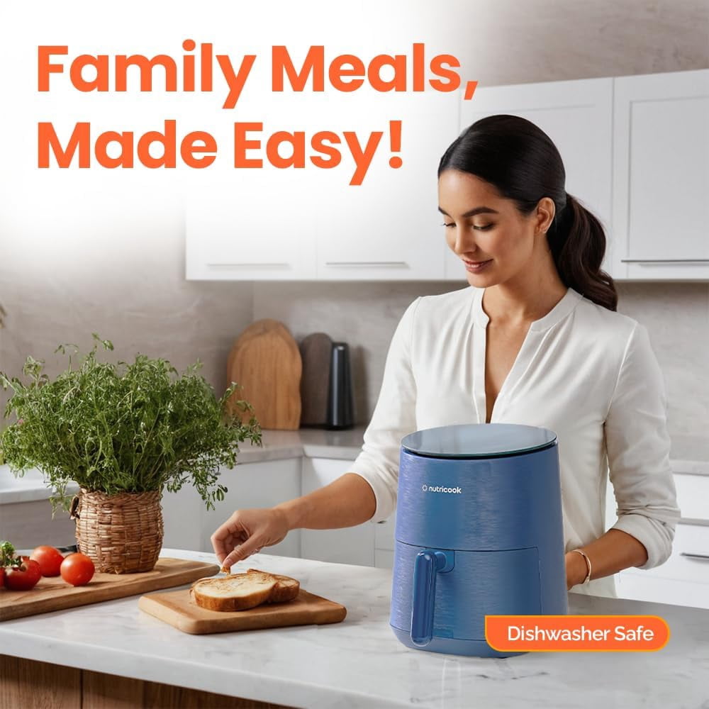 3.5qt Mini Air Fryer with Tempered Glass, 8 Preset Functions, Non-Stick, Dishwasher Safe, Blue