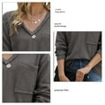 thumbnail image 5 of V Neck Long Sleeve Top Waffle Knit Loose Fit Casual Polyester Fiber Women's Pullover Top for Autumn Dark Grey S, 5 of 5