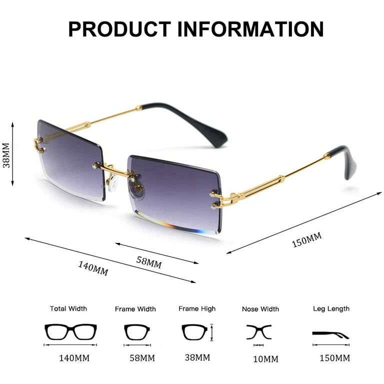 Rimless Rectangle Sunglasses for Fashion Frameless Square Glasses