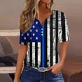 thumbnail image 2 of Feancey Summer Tops for Women 4th of July Casual Henley Shirts USA Flag Stars Striped Distressed Print Tunics Dressy Trendy V Neck Buttons Blouses, 2 of 5