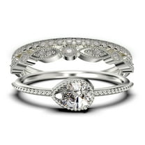 Minimalist 2.10 Carat Pear Cut Diamond Moissanite Classic Engagement Ring, Modern Wedding Ring in 10k Solid White Gold, Promise Ring, Dainty Ring, Anniversary Ring, Trio Rings Set