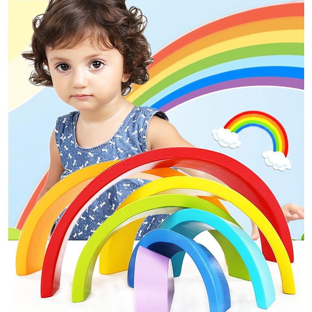 Juegos de Aprendizaje de Niños Puzzle Rompecabezas Forma de Aro Iris Hugo Juguetes de madera