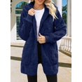 thumbnail image 5 of Womens Fleece Zip Up Jacket with Pockets Oversized Long Hoodie Fuzzy Long Sleeves Jackets Warm Teddy Coat Blue S, 5 of 8