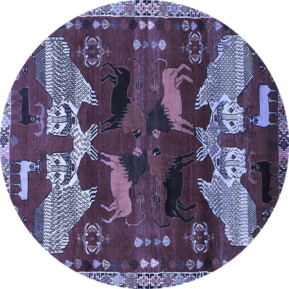 Ahgly Company Machine Washable Indoor Round Animal Blue Traditional Area Rugs, 8' Round