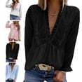 thumbnail image 3 of V Neck Women Top Lace Loose Polyester Soft Breathable Machine Washable Clothing LC2518021 Black XL, 3 of 5