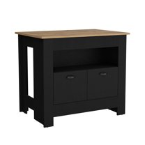Dtwnek Kitchen Island with 2 Door Cabinet and Shelf, Black