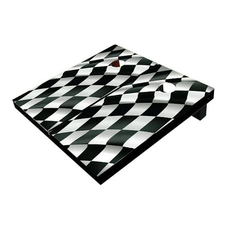 Skip's Garage Checkered Flag Solid Wood Cornhole Board Set