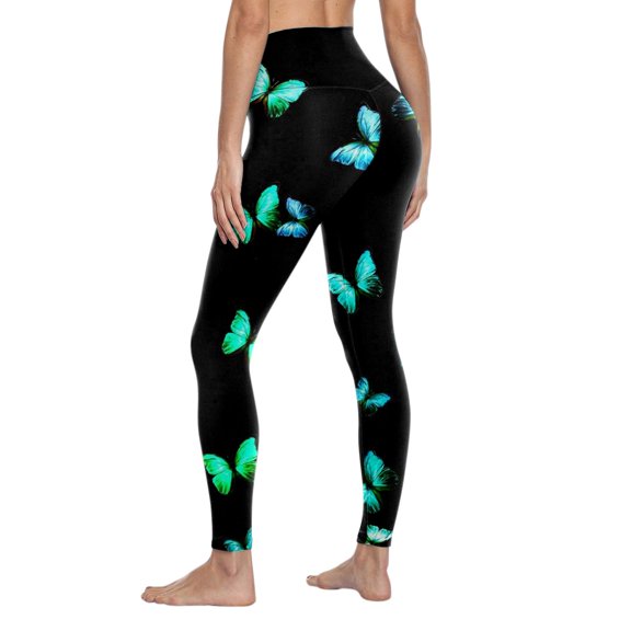 Goindgs Women's Leggings Elastic Waist Athletic Floral Printed High Waist Stretch Tight Running Sports Yoga Pants Green XXL