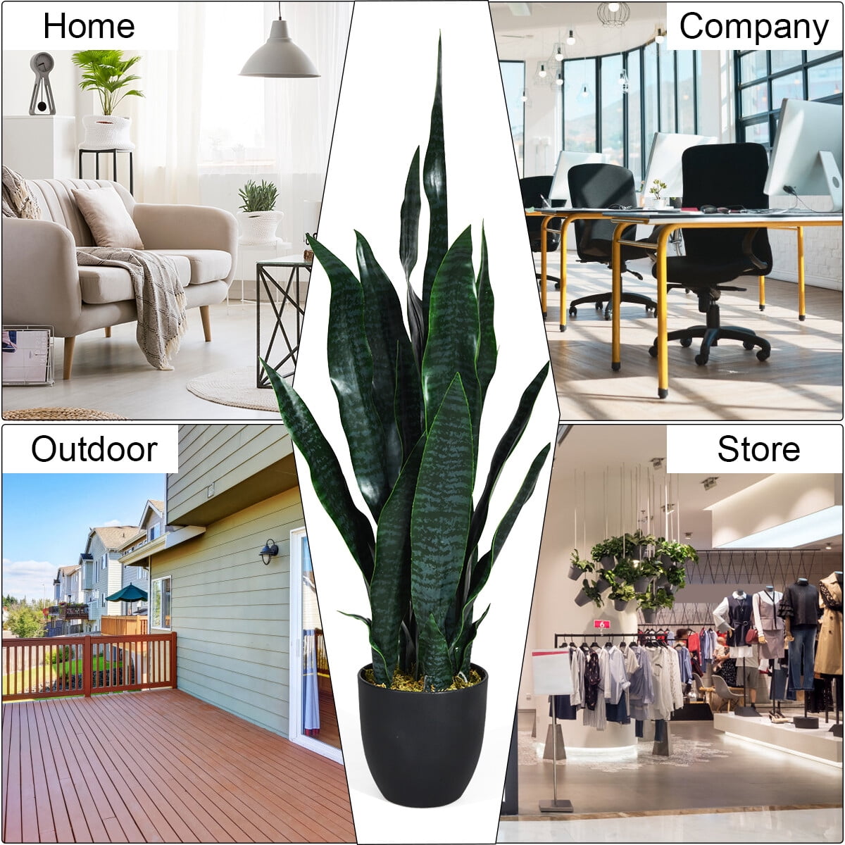 Gymax Artificial Fake Plant 35.5" Fake Sansevieria Indoor-Outdoor Decoration Green