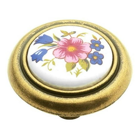 Porcelain Knob Bright Brass Cabinet - Hickory Hardware P776-BQ 1.25 In. English Cozy Bouquet Cabinet Knob