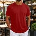 thumbnail image 3 of Men's Shirts Short Sleeve Cotton T-Shirt Crew Neck Light Tees Classic Basic Casual Tops Plain Soft Shirt Vermilion 2XL, 3 of 6