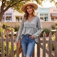 thumbnail image 5 of Boho Western Fringe Long Sleeve Tshirt for Women Fall V Neck Raw Hem Casual Gauze Top Gray M, 5 of 7