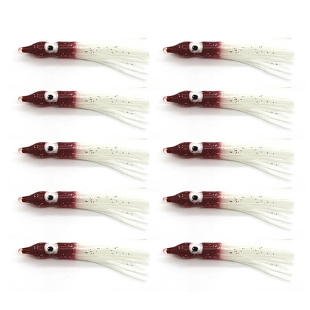 Aqyh Soft Squid Skirt Bait - 10Pcs 9CM/2G Luminous Realistic Silicone Saltwater Trolling Fishing Artificial Glow Octopus Lure Fishing Accessories