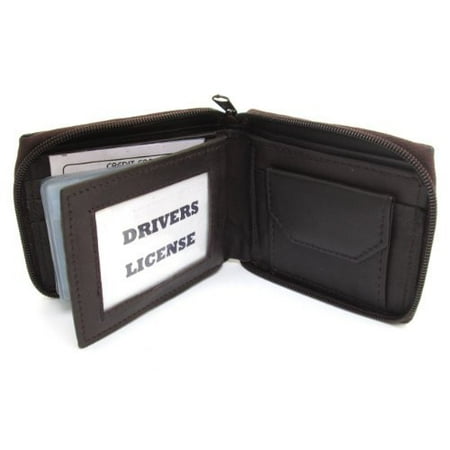 Mens Brown Leather Wallet Lamb Zippered Bifold
