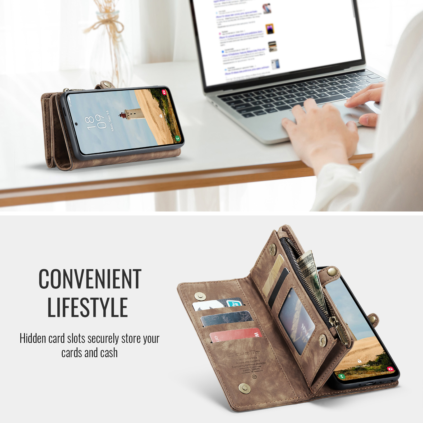 Dteck for Samsung Galaxy Note 10 Plus Wallet Case,Leather Zipper Wallet Case 8 Card Slots Holder Flip Purse Magnetic Handle Strap Shockproof Detachable Phone Cover For Samsung Galaxy Note 10+, Brown