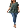 thumbnail image 2 of Agnes Orinda Women's Plus Size Top Boho Floral V Neck Ruffle Sleeves Tiered Babydoll Blouses 2X Green, 2 of 6