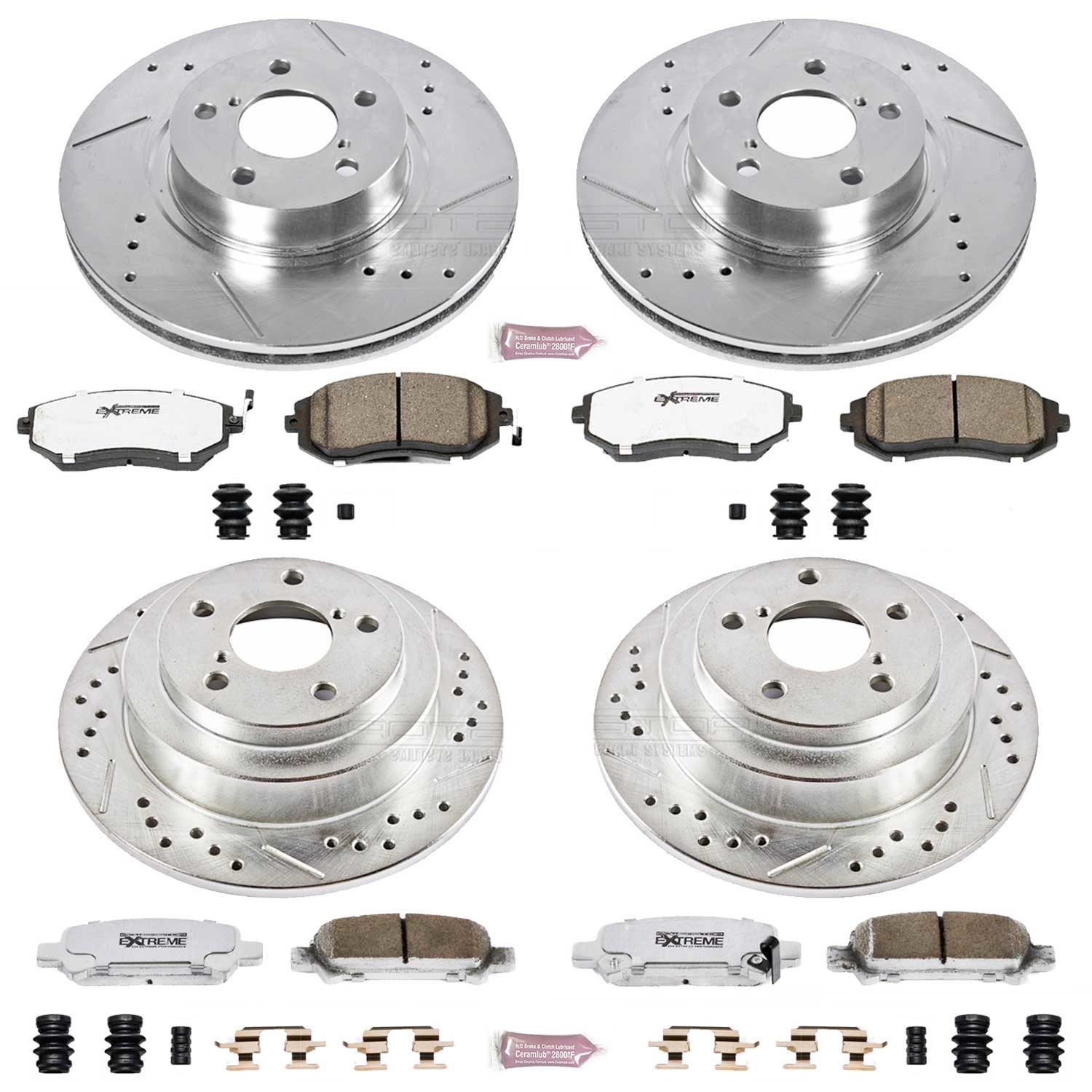 PowerStop Front and Rear Z26 Street Warrior Carbon-Fiber Ceramic Brake Pad and Drilled and Slotted Rotor Kit Fits: SUBARU Select Models K6109-26