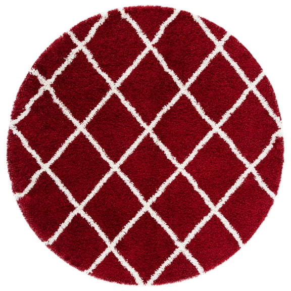 SAFAVIEH Hudson Shag Jackson Trellis Area Rug, Red/Ivory, 7' x 7' Round