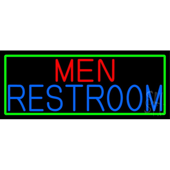 Men Restroom With Green Border LED Neon Sign 13 x 32 - inches, Clear Edge Cut Acrylic Backing, with Dimmer - Bright and Premium built indoor LED Neon Sign for Bar decor.