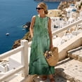 thumbnail image 3 of Xoenoiee Dark Green Tree Leaf Print Cotton Linen Summer Dresses for Women Hawaiian Crewneck Maxi Dress Beach Vacation Clothes Ankle-Length Sleeveless Boho Sundress with Side Pockets, Size S, 3 of 7