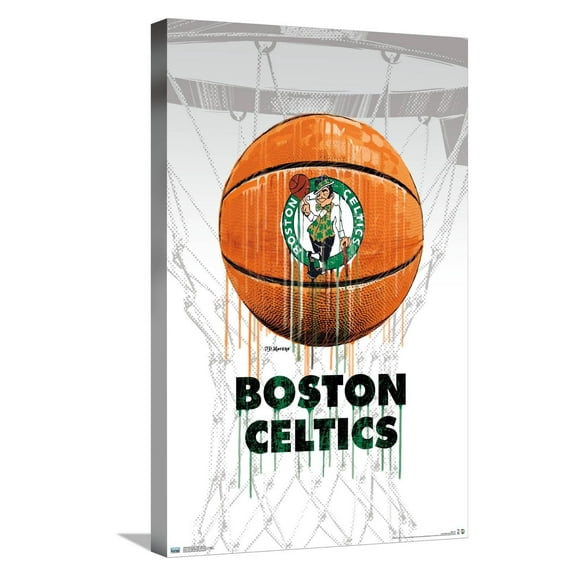 NBA Boston Celtics - Drip Ball 20 Canvas Wall Poster, 14.725" x 22.375"