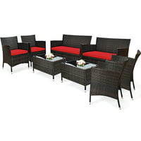 Costway 8-Pieces Rattan Patio Furniture Set Cushioned Sofa Chair Coffee Table (Red)