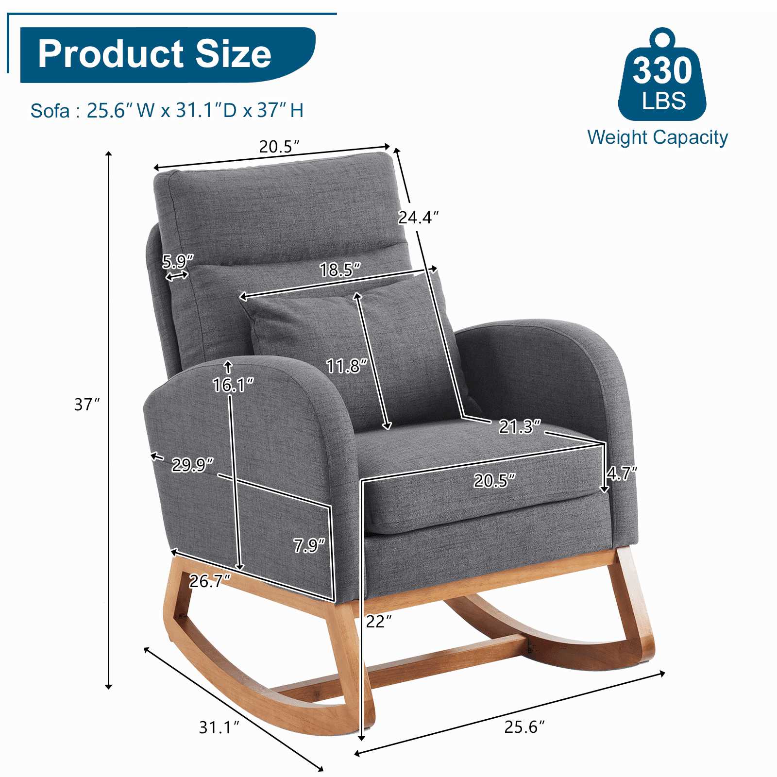 UBesGoo Rocking Accent Chair Armchair Reading Chair, Comfy Single Sofa Rocker with Sturdy Wooden Frame for Living Room Bedroom Gray