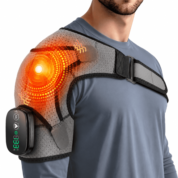 Shoulder Heating Pad, Cordless Heated Shoulder Wrap with 3 Vibration, Shoulder Massager Heated Shoulder Brace Relax for Women Men