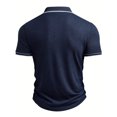 thumbnail image 4 of Men's Vertical Ribbed Polo Shirt Short Sleeve Contrast Piping Trim Stretch Collared Golf Top Casual Business Summer Shirt, XL, 4 of 7