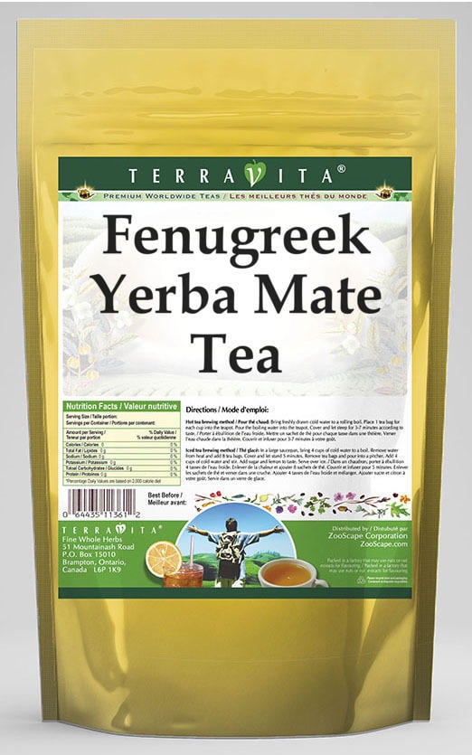 TerraVita Fenugreek Yerba Mate Tea, (Fenugreek, Yerba Mate Tea Bags, 25