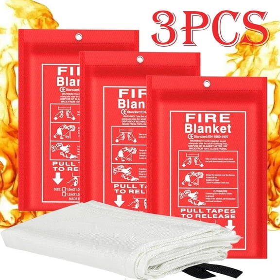 Emergency Fire Blanket - 3 Pack Suppression for Kitchen, 40” x 40” Home, Fiberglass Blanket