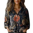 thumbnail image 2 of Bovemsi Women Cotton Shirt Printed Fashion Down Shirts Casual Tops Long Sleeve Blouse, Black Women's Summer Shirts, M, 2 of 4