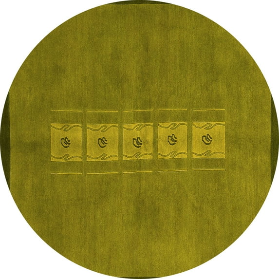 Ahgly Company Machine Washable Indoor Round Abstract Yellow Modern Area Rugs, 4' Round
