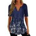 thumbnail image 1 of ORQ Women Office Shirts Classic Summer Short Sleeve Henley Button T-Shirt Tops, 1 of 4