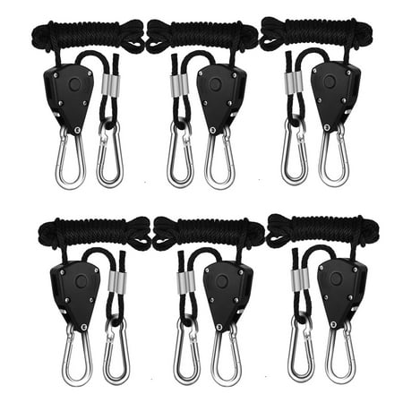 

6PCS Adjustable 1/8Inch Lanyard Hanging for Tent Fan Led Grow Plant Lamp Rope Ratchet Hanger Pulley Lifting Pulley Hook