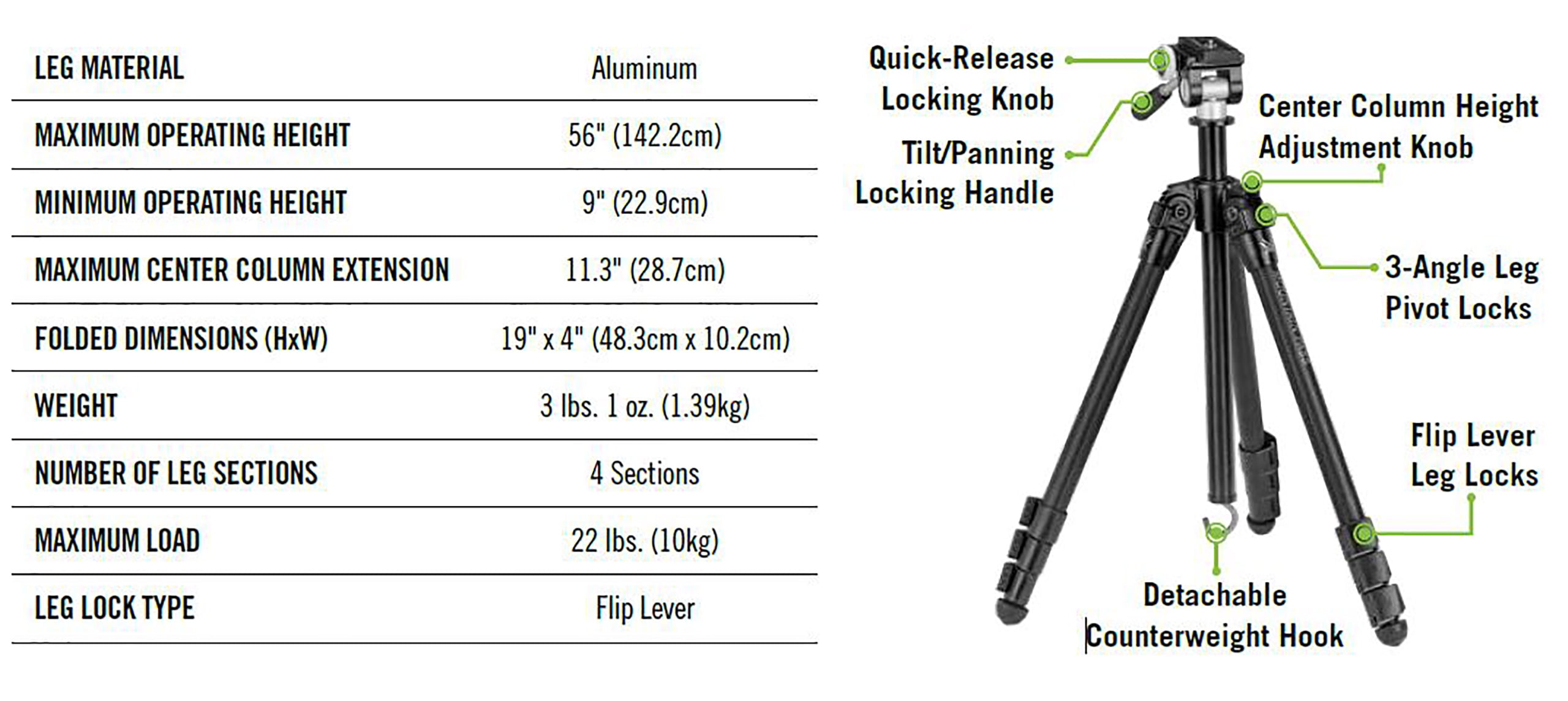 Vortex Optics Mountain Pass Tripod Kit | Aluminum Tripod & Pan Head