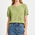 thumbnail image 6 of Lmueinov 2026 Summer Women's Floral Embroidery Cotton Linen Tops, Short Sleeve Crew Neck Casual Loose Blouses M-4XL, 6 of 6