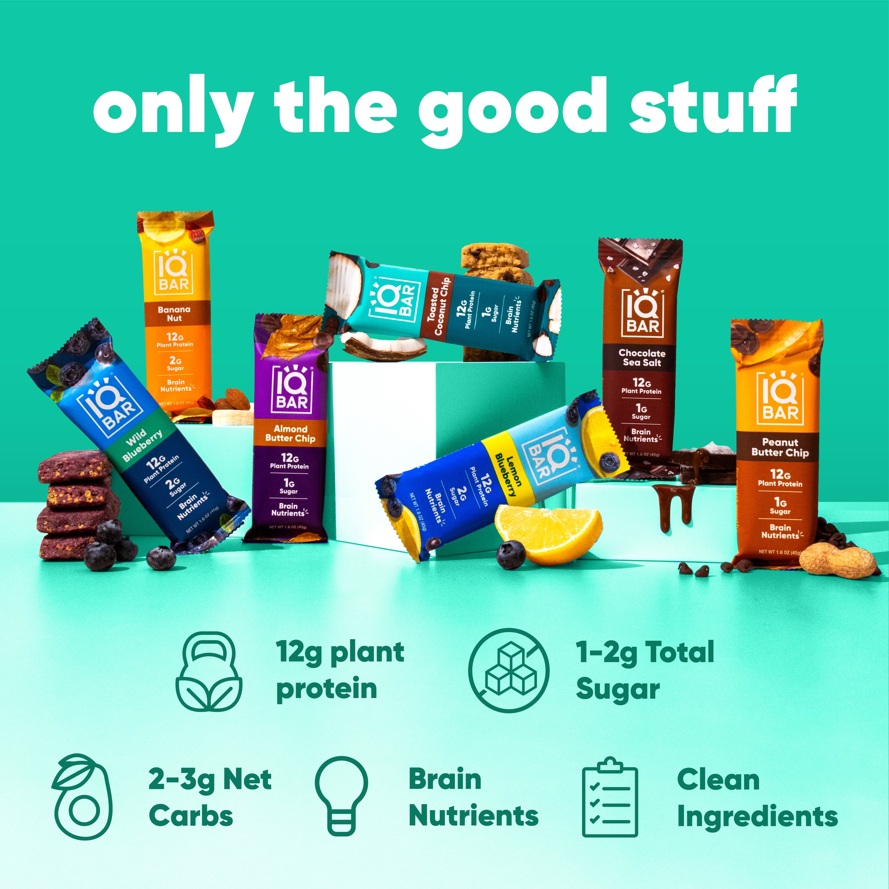 IQBAR Clean Plant Protein Bars - Bar Sampler - 7 Count - Keto, Vegan, High Fiber, Gluten and Dairy Free, Low Sugar Snack