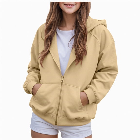 Staki Girl's Solid Hoodie Zip Up Long Sleeve Preppy Cute Sweatshirts Hoodies Tween Girls Trendy Clothes 1-14Y(Yellow,3-4 Years)