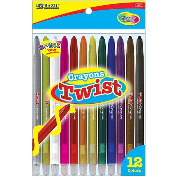 BAZIC 12 Color Rotatable Crayons, Twist-Up Propelling Crayon, 1-Pack