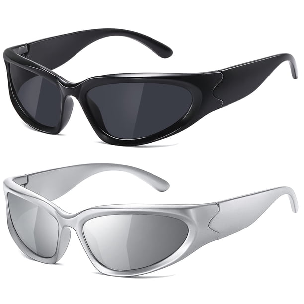 Gafas de sol JASPIN Y2K Wrap Around Silver Ovaladas UV400 para mujeres y hombres