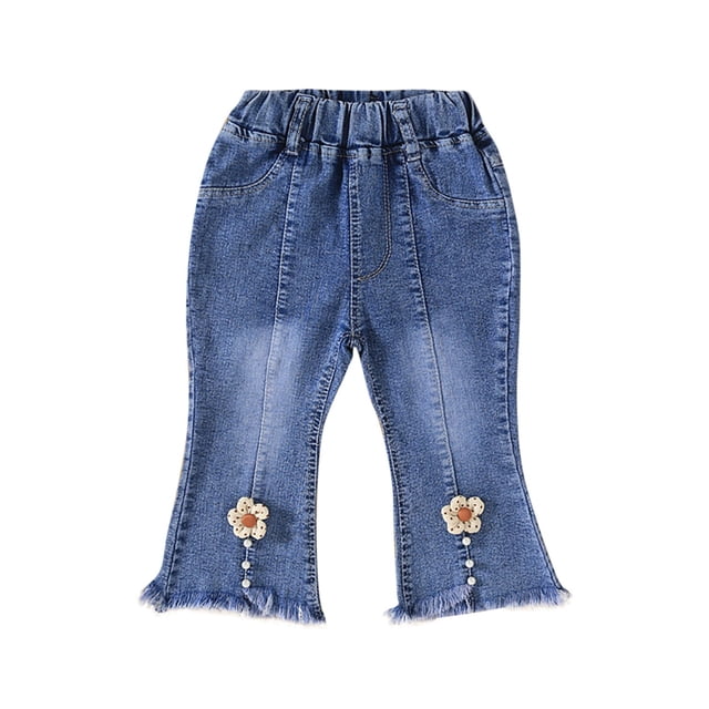 Odeerbi 1-6 Años 6 Años Niñas Pantalón Vaquero Con Pajarita Y Dobladillo Crudo Vaquero Holgado Pantalón de Pata Ancha