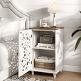 thumbnail image 4 of White End Table Living Room, Small Accent Cabinet with Door and Adjustable Shelf, Distressed Sofa Side Table with Solid Wood Legs, Bedside Table for Bedroom, White, 4 of 6