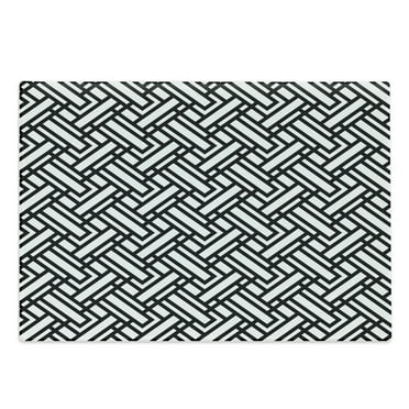 Black and White Cutting Board, Monochrome Interlocking Stripes Pattern with Modern Abstract Inspirations, Decorative Tempered Glass Cutting and Serving Board, Large Size, Black White, by Ambesonne