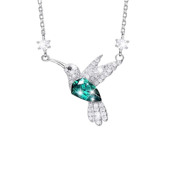 Designice 1 Pcs Silver Necklace,Elegant Pendant Necklace with Green Zircon Hummingbird
