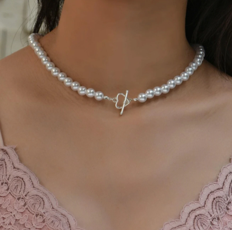 Pearl heart Choker Necklace Trendy 