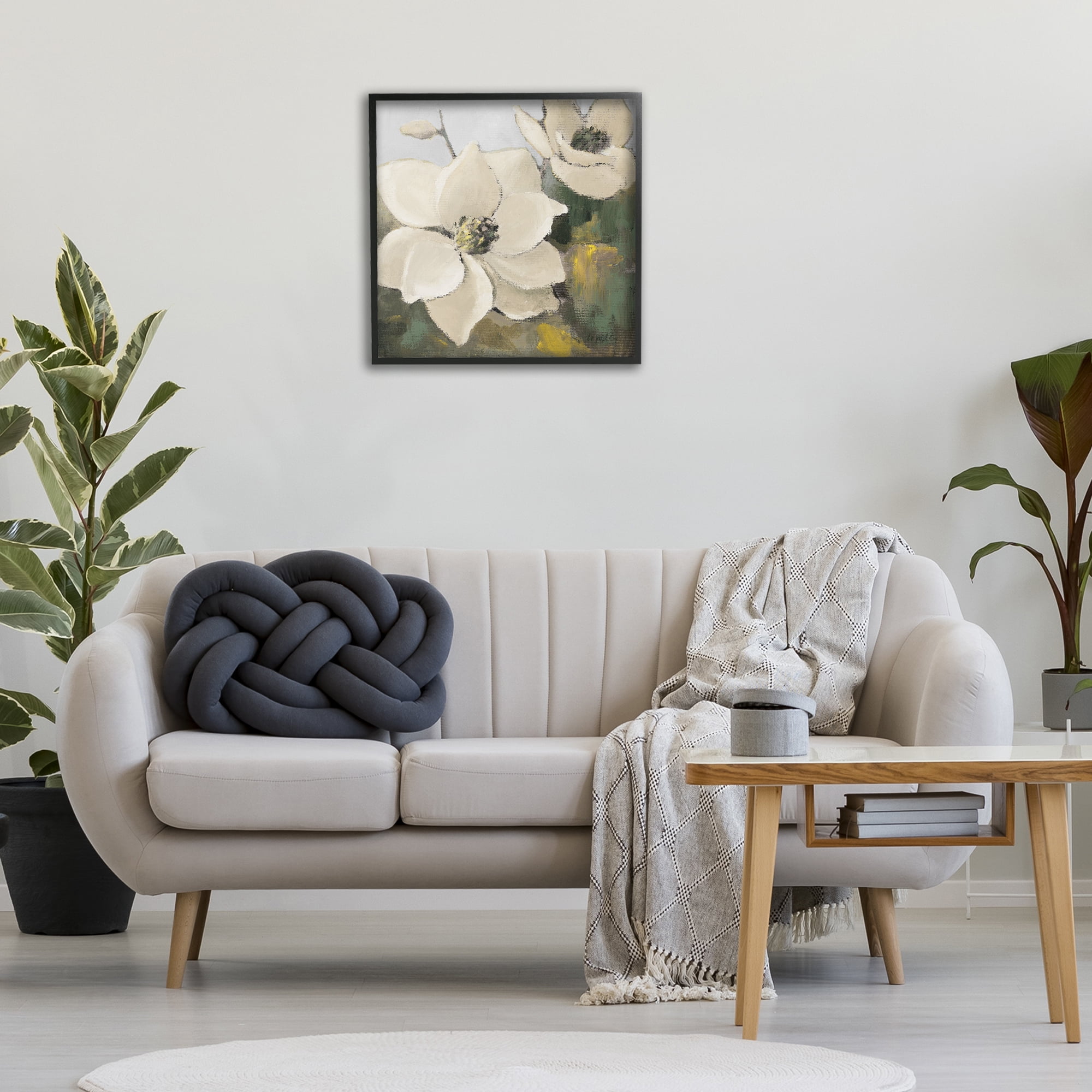 Stupell Industries Two Magnolia Blossoms Botanical & Floral Painting Black Framed Art Print Wall Art, 24 x 24