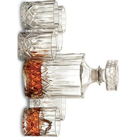 7 Piece Crystal Whiskey Set, 6-8 Oz Glasses & 1-32 Oz Decanter Designer Jewelry by Sweet Pea
