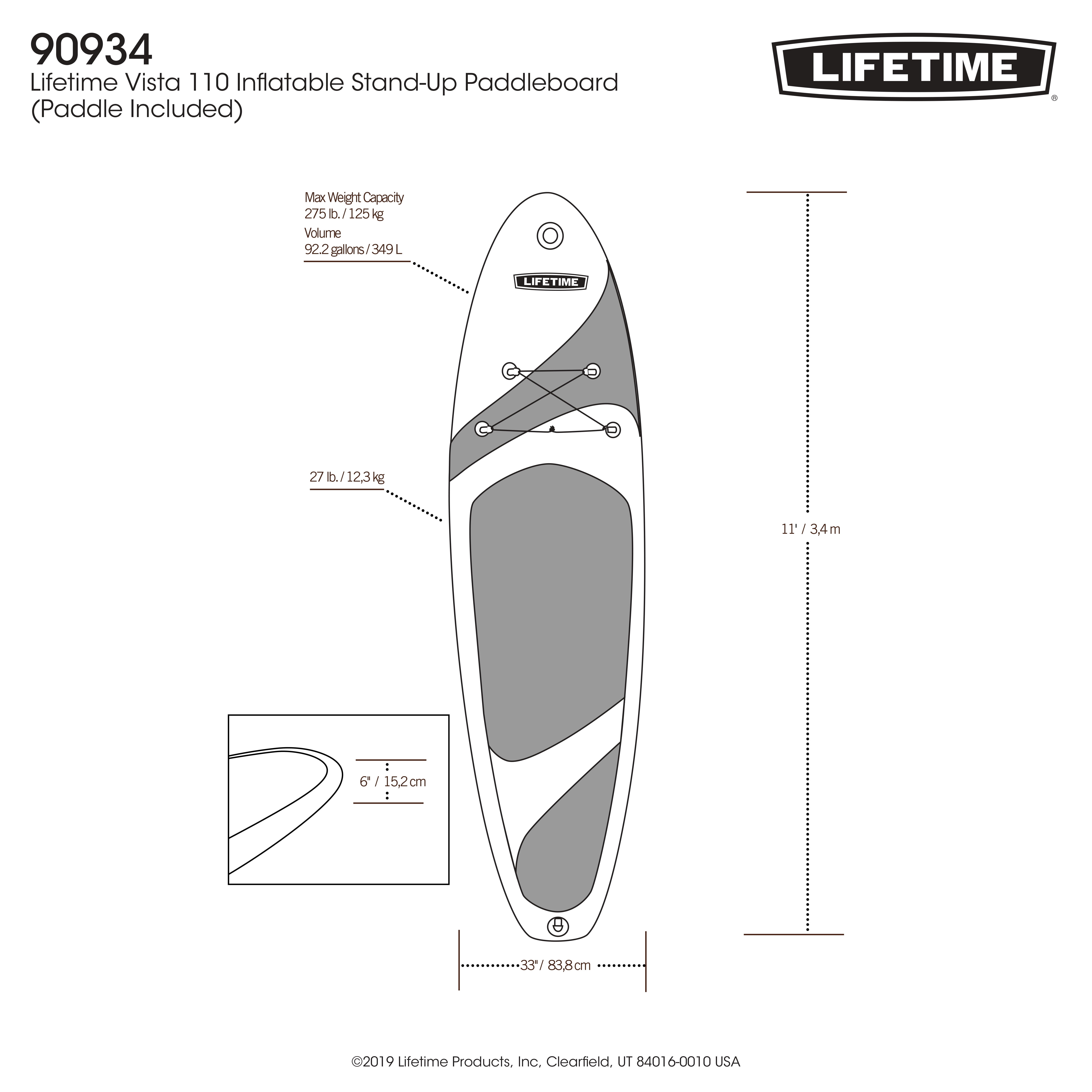 Lifetime Vista 11 ft Inflatable Stand-Up Paddle Board with Paddle (90934)