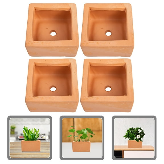 Omeite Terracotta flower pots, square ceramic low pots, 4 pcs (small 9*9*5cm)